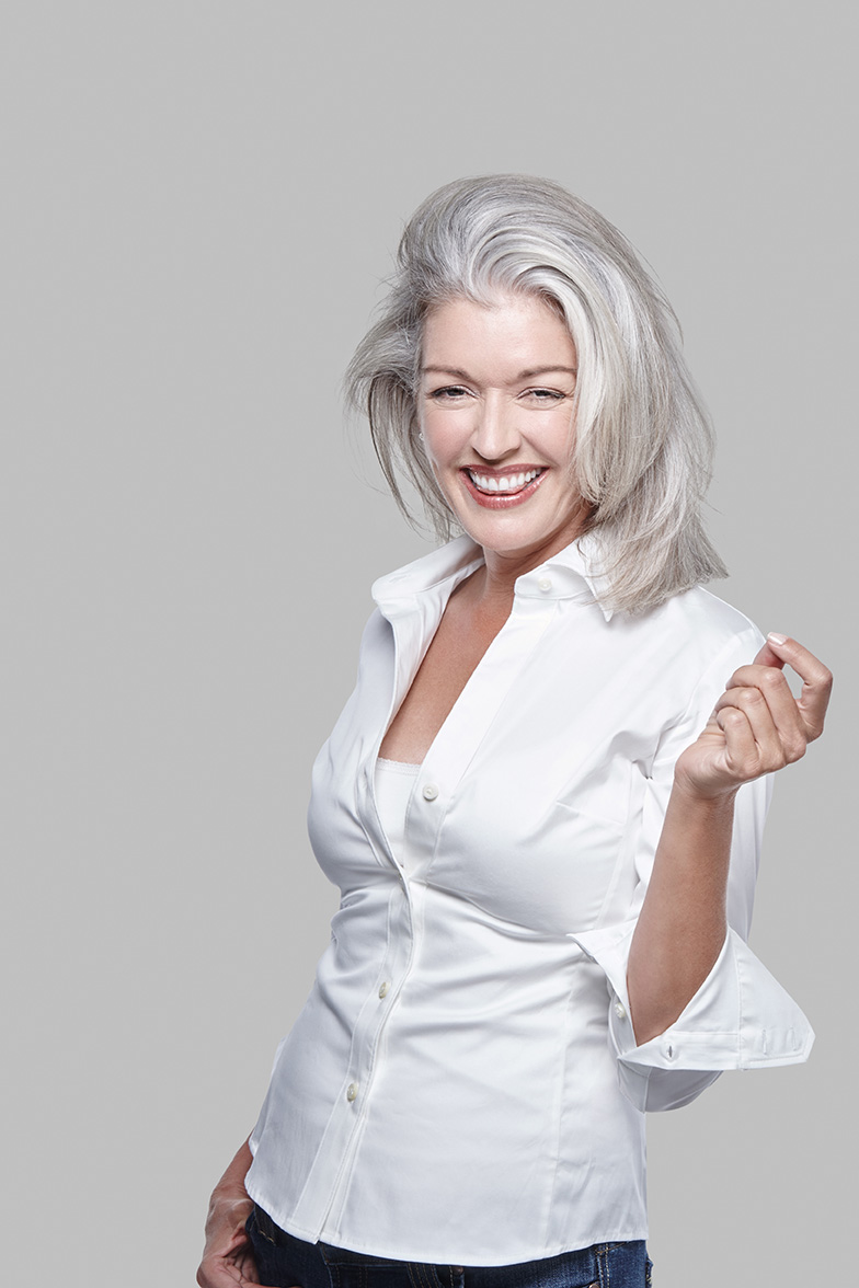 San Raphael,United States,Portrait, attractive vivacious mature Caucasian woman with silver hair, laughing. women1 hrt